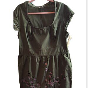 eShakti Green Cotton Dress with embroidery